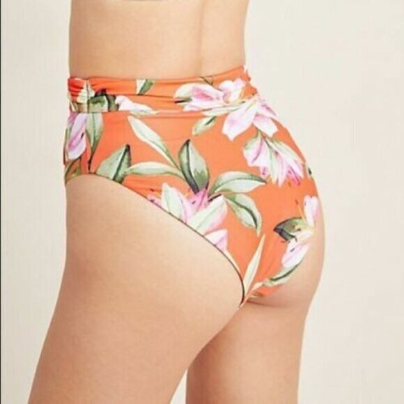 Mara Hoffman Goldie Tie-front Floral Red Bikini High Waist Bottom Size M NWT - Picture 3 of 9